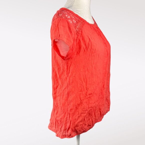 Philosophy Jr. Studio Coral Lace Crochet Top Split Back Blouse XS - Picture 6 of 10